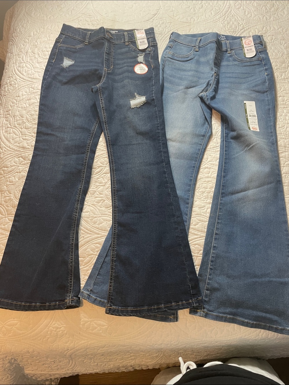 Universal Thread Women’s Flare Jeans in Dark and Light Blue Denim
